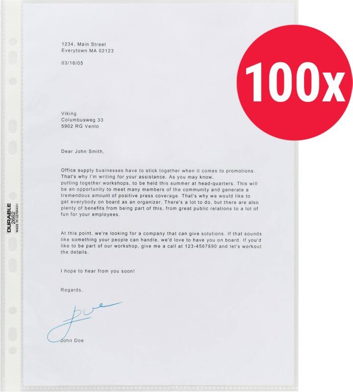 DURABLE Premium Showtassen A4 Glashelder Transparant 80 micron PP (Polypropeen) Boven 11 Gaten 2676-19 100 Stuks