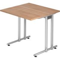 Bureau Hammerbacher Matrix VNS Hauteur pas réglable Carré Noyer C-Pied 800 (L) x 800 (P) x 740 (H) mm Acier, Aggloméré