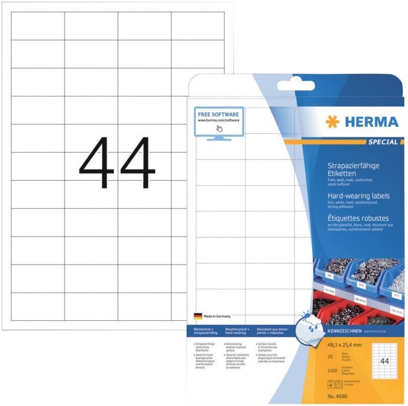 HERMA Etiketten 4690 Klevend A4 Wit 48,3 x 25,4 mm  25 Vellen à 44 Etiketten