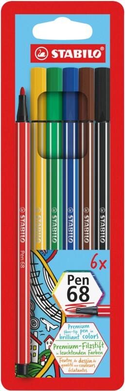 Stylo-feutre STABILO Pen 68 Pointe moyenne 1,0 mm 6 unités Assortiment