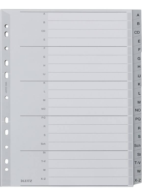 Leitz A - Z Tabblad A4+ Grijs 20 tabs PP (polypropeen) 11 Gaten 1260