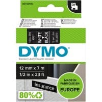 Dymo D1 S0720610 / 45021 Authentiek Labeltape Zelfklevend Wit op zwart 12 mm x 7m
