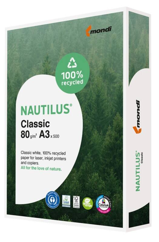 Nautilus Classic A3 Kopieerpapier Wit Recycled 100% 80 g/m² Frosted 500 Vellen