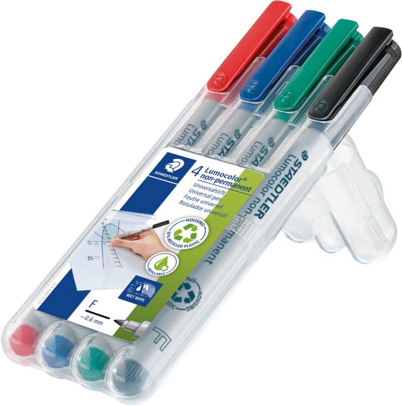 STAEDTLER Lumocolor 316 Overheadmarker 97% gerecycleerd Fijn Ronde punt 0,6 mm Kleurenassortiment Navulbaar 4 Stuks