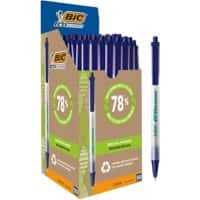 BIC Ecolutions Clic Stic Intrekbaar Balpen Blauw 0,4 mm Medium Balpen 62% gerecycled 50 Stuks