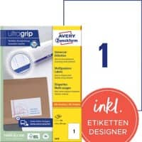 Étiquettes universelles Ultragrip AVERY Zweckform 3478 Adhésif A4 Blanc 210 x 297 mm 100 Feuilles de 1 Étiquettes