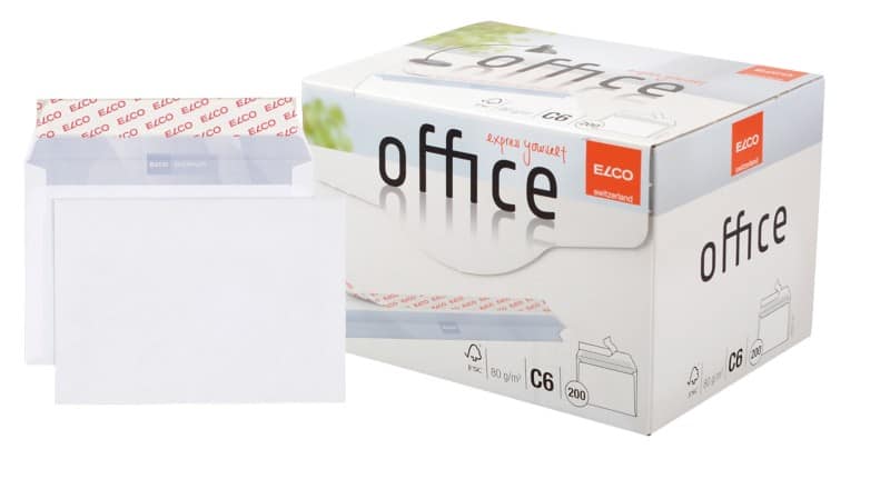 Elco Office Enveloppen Zonder Venster C6 162 (B) x 114 (H) mm Kleefstrip Wit 80 g/m² 200 Stuks