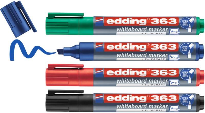 edding 363 Niet-permanent Whiteboard-marker Kleurenassortiment Breed Beitelpunt 1 - 5 mm 4 Stuks