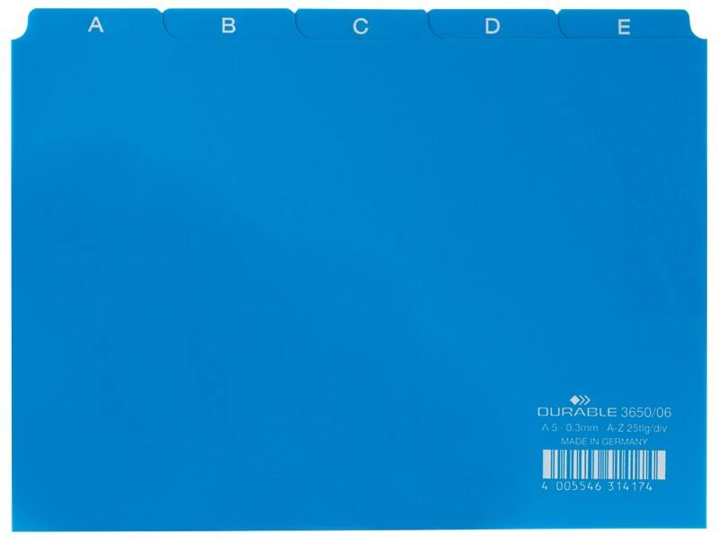 DURABLE 3650-06 Alfabetische tabbladindex Blauw A5 liggend Plastic 21 x 14,8 cm 25 Stuks