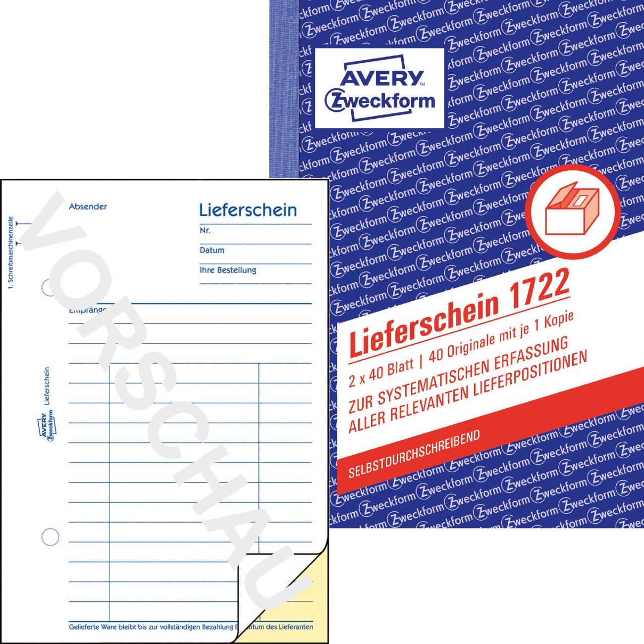 AVERY Zweckform 1722 Leveringsnota's Wit, geel A6 56 g/m² 40 Vellen