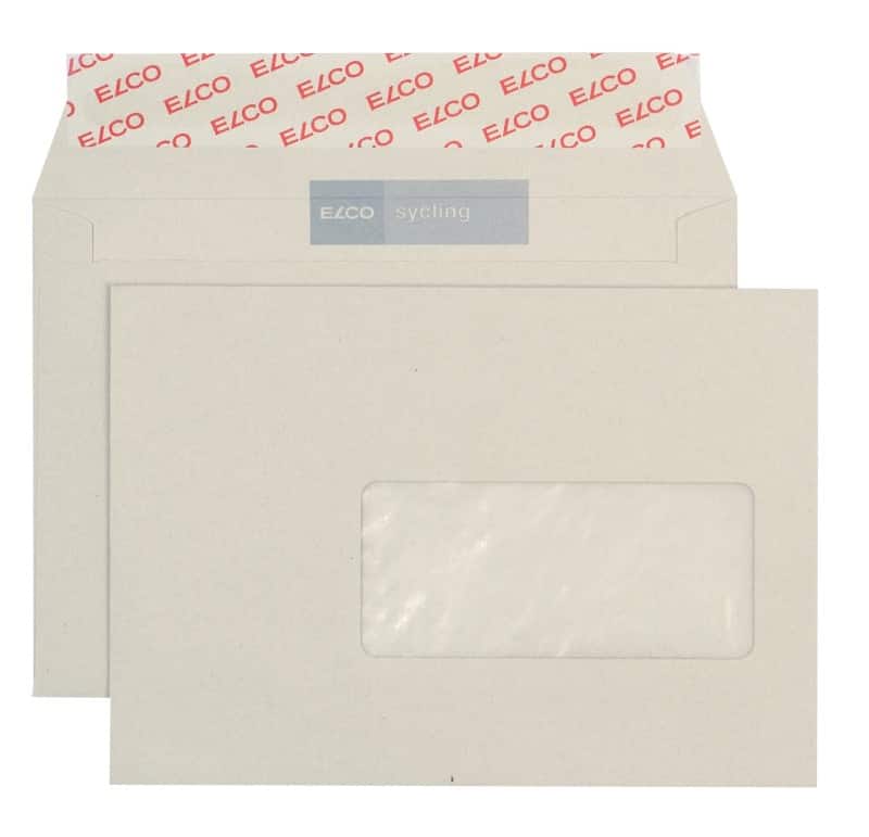 Elco Sycling C6 Kleefstrip Enveloppen Grijs 162 (B) x 114 (H) mm Met Venster 100 g/m² Recycled 500 Stuks