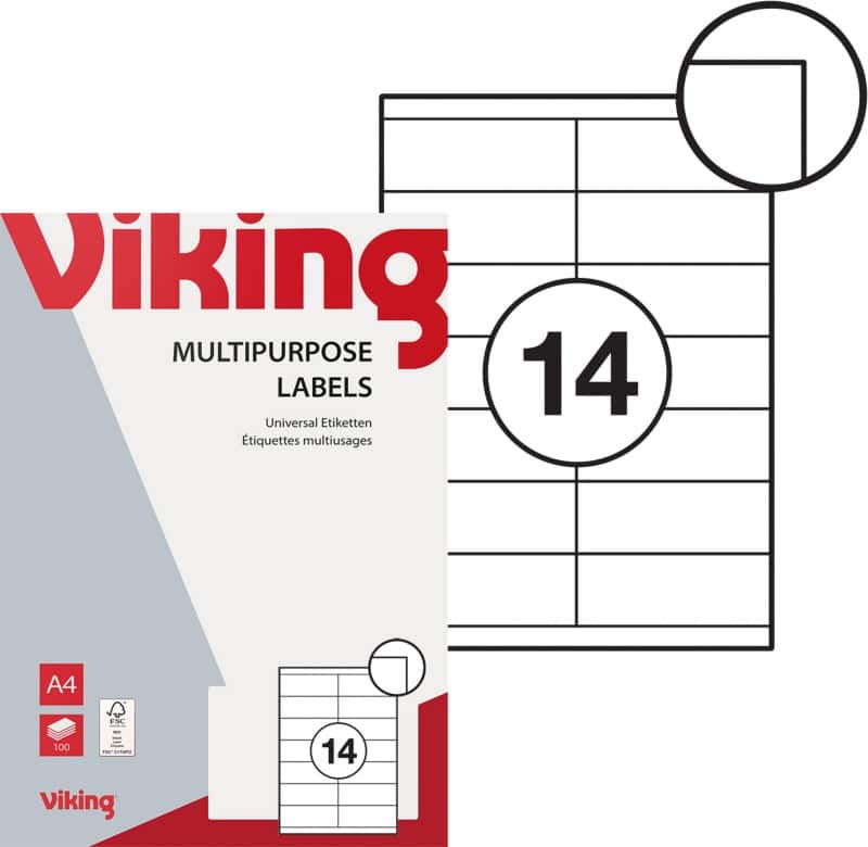 Viking Multifunctionele etiketten  4335831 Zelfklevend Wit 105,0 x 39,0 mm 100 Vellen met 14 Etiketten