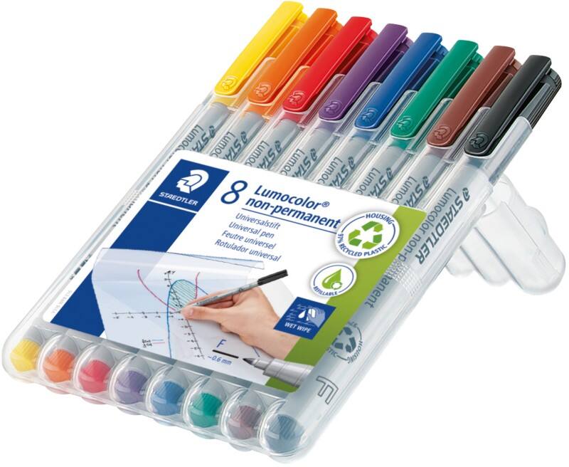 STAEDTLER Lumocolor 316 Overheadmarker 97% gerecycleerd Fijn Ronde punt 0,6 mm Kleurenassortiment Navulbaar 8 Stuks