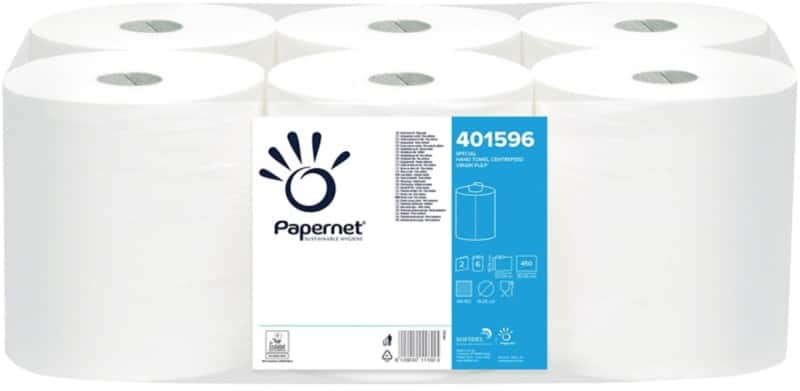 Papernet Defend Tech  Handdoekrol Rol Wit 2-laags 137 m 401596 6 Rollen à 450 Vellen