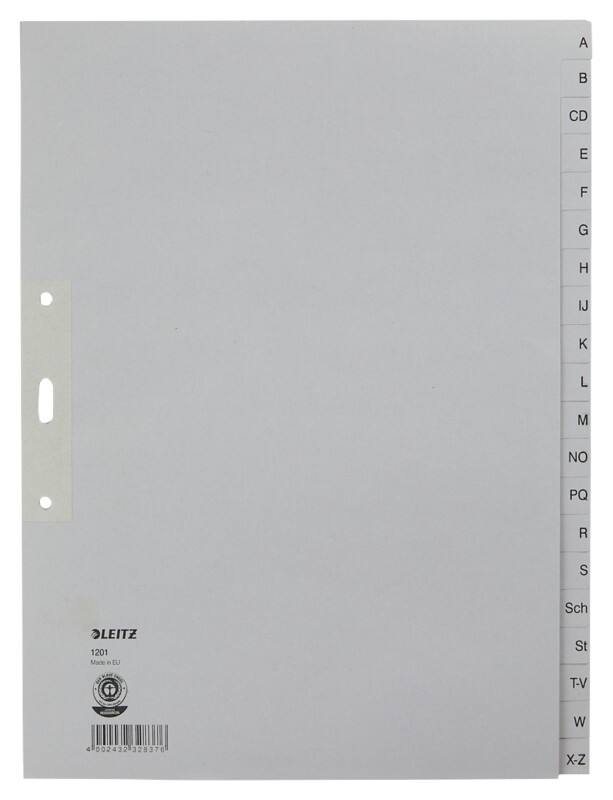 Leitz Tabbladen 1201 A4+( volle hoogte) Licht grijs 20 tabs 3-gaats Papier A - Z