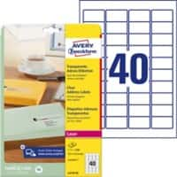 Étiquette universelle Autocollant AVERY Zweckform L4770-25 Imperméable A4 Transparent 45.7 x 25.4 mm 25 Feuilles de 40 Étiquettes