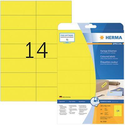 Étiquettes universelles HERMA 5058 A4 Jaune Rectangulaires 105 x 42,3 mm 280 Étiquettes par paquet 5058