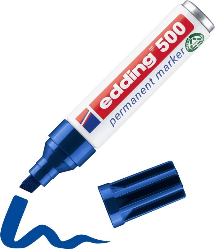 Marqueur permanent edding 500 100% Recyclé Large Biseauté 2 - 7 mm Bleu Rechargeable Résistant à l'eau