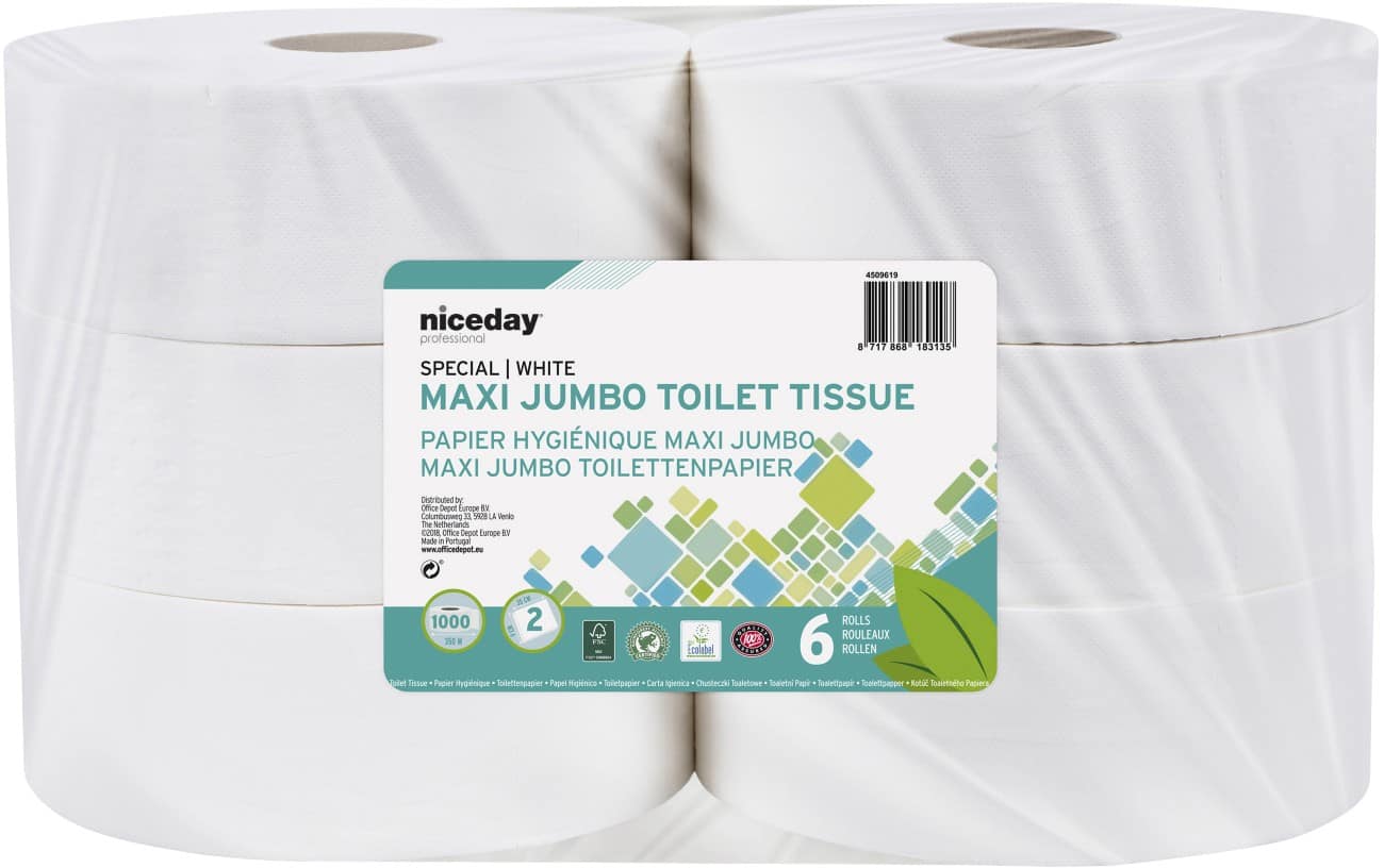 Papier toilette Niceday Professional Maxi Jumbo Standard 2 épaisseurs 6 Unités de 1180 Feuilles