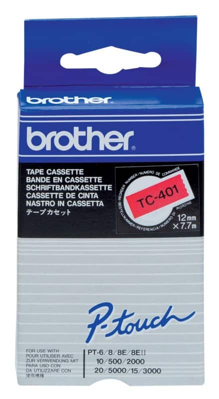 BROTHER Etiketteertapecassette P-Touch TC-401 Rood print op zwart