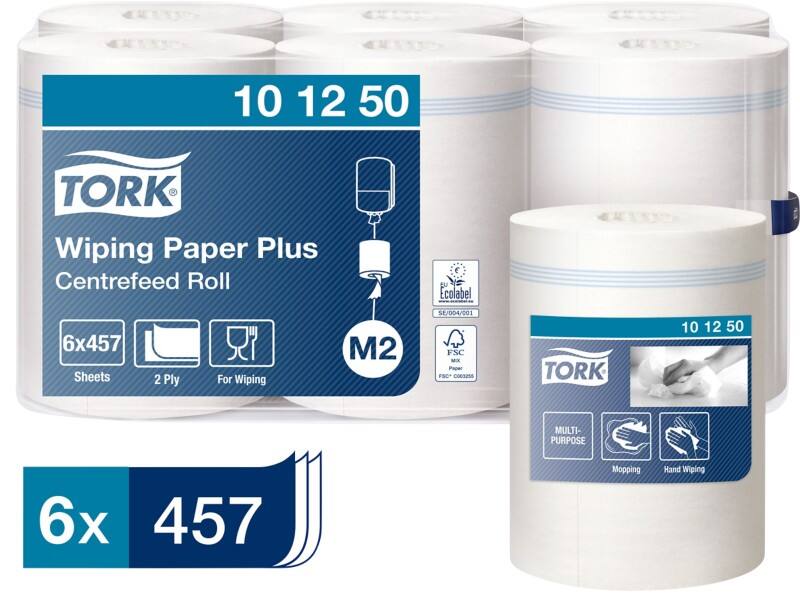 Tork Advanced  Poetspapier M2 Centerfeed Wit 2-laags 160 m 101250 6 Rollen à 457 Vellen