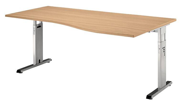 Bureau Hammerbacher Matrix VOS Hauteur ajustable En forme de haricot Hêtre C-Pied 1800 (L) x 1000 (P) x 850 (H) mm Acier, Aggloméré