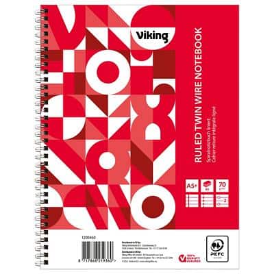 Carnet de notes Viking A5+ Ligné Reliure en spirale Papier Blanc, rouge Perforé 160 Pages 5 Unités de 80 Feuilles