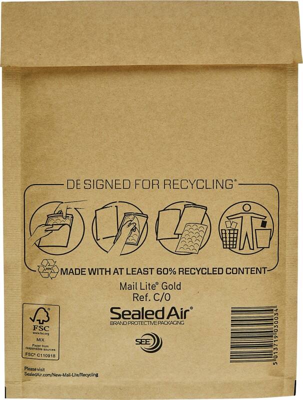 Mail Lite Luchtkussenenveloppen C/0 Goud Zonder Venster 150 (B) x 210 (H) mm Kleefstrip 79 g/m² 100 Stuks