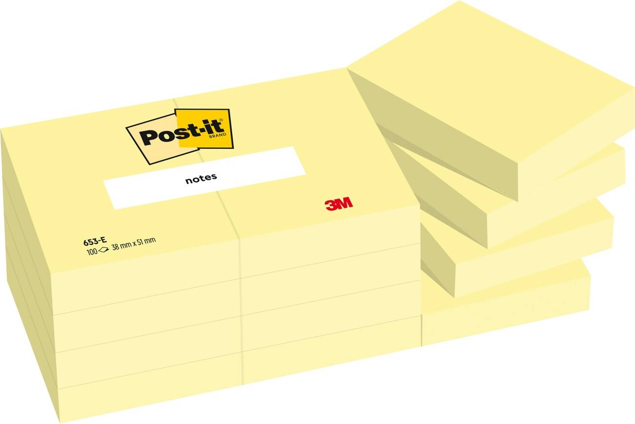Notes Post-it 38 x 51 mm Jaune canari 12 Blocs de 100 Feuilles
