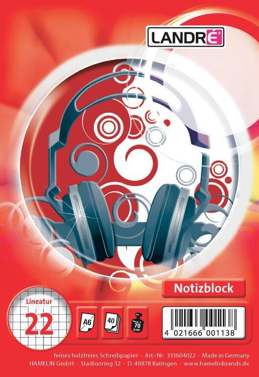 LANDRÉ Notitieblok A6 Geruit Spiraalbinding Karton Rood Niet geperforeerd 80 Pagina's 40 Vellen
