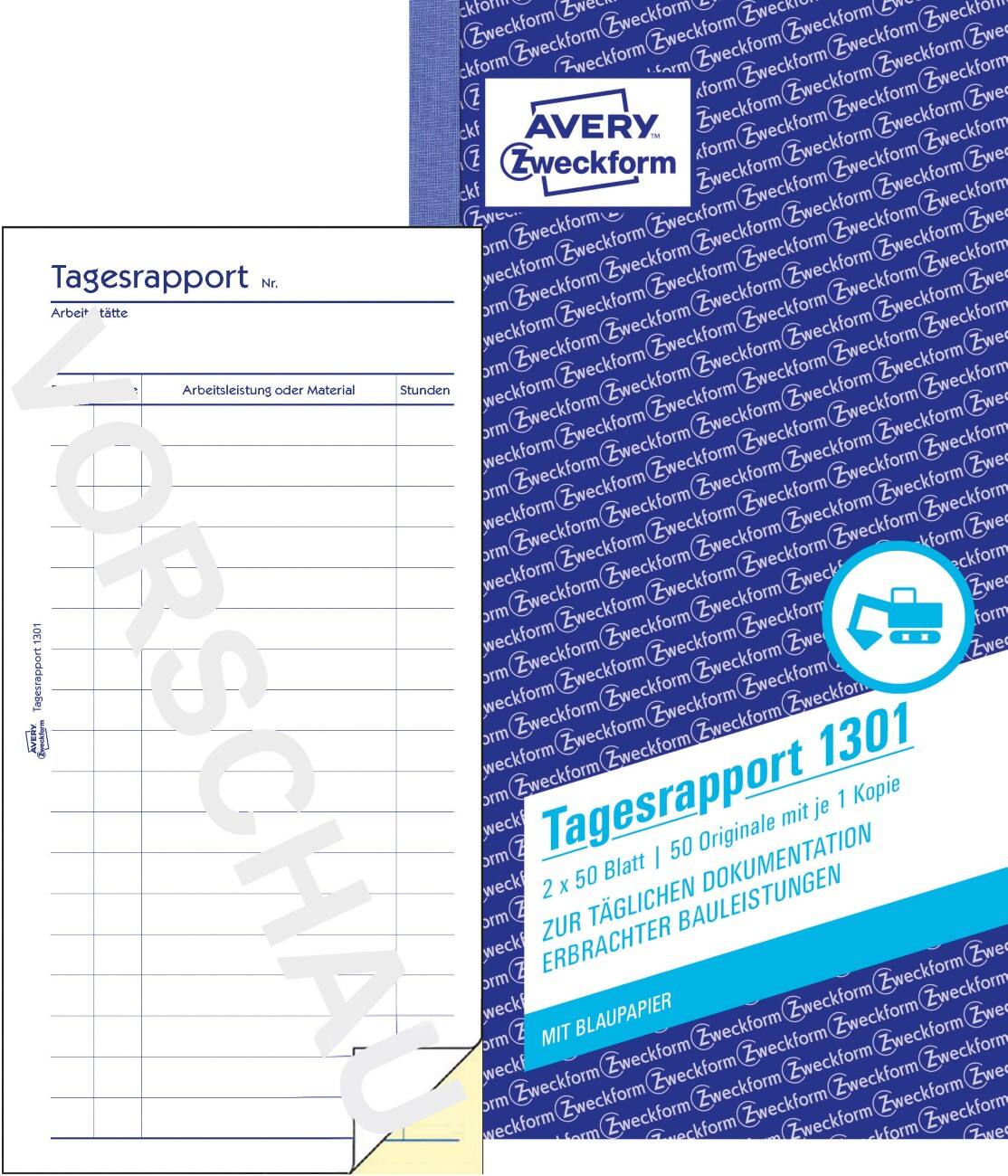 AVERY Zweckform 1301 Dagelijkse rapportformulieren Wit, geel 105 x 200 mm 60 g/m² 50 Vellen