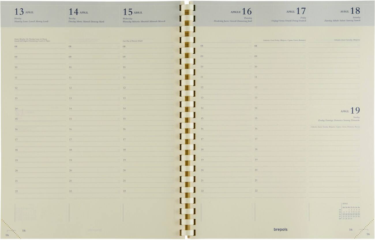 Recharge pour agenda Brepols Concorde A4 1 Semaine sur 2 pages 2022 Crème