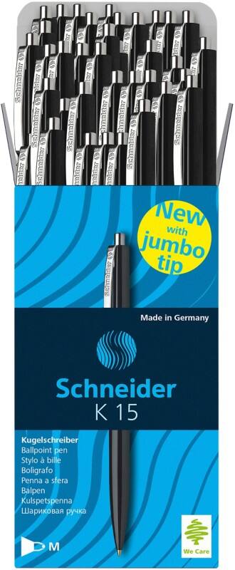 Stylo-bille Schneider K15 Rétractable Noir 0,5 mm Moyen Bille Rechargeable 50 Unités