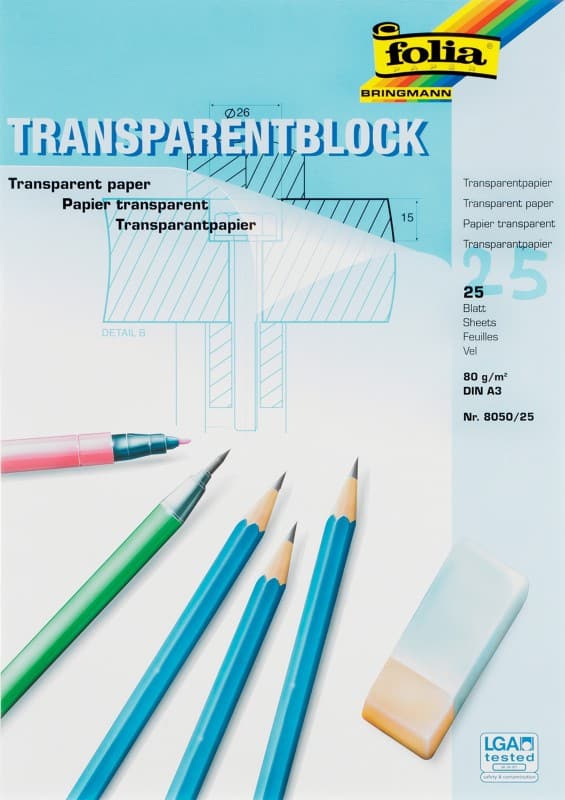 Papier traceur Folia A3 Transparent 80 g/m² 25 Feuilles