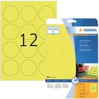 Étiquettes universelles HERMA 5152 Adhésif A4 Jaune fluo 60 x 60 mm 20 Feuilles de 12 Étiquettes