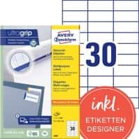 AVERY Zweckform Ultragrip Etiketten 3489 Klevend A4 Wit 70 x 29,7 mm  100 Vellen à 30 Etiketten