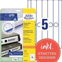 Avery Ultragrip Rugetiket L4756-25 Klevend A4 Wit 3,4 x 29,7 cm 25 Vellen à 5 Etiketten