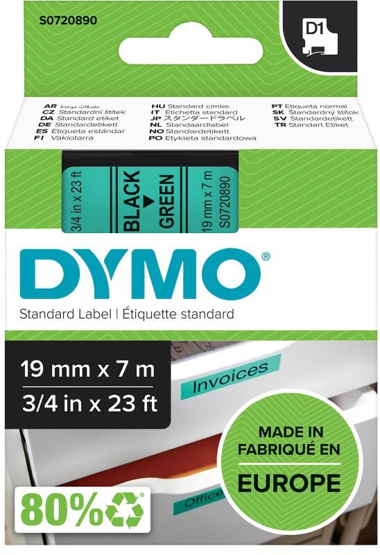 Ruban d'étiquettes D1 Dymo 45809 19 mm x 7 m Noir sur Vert
