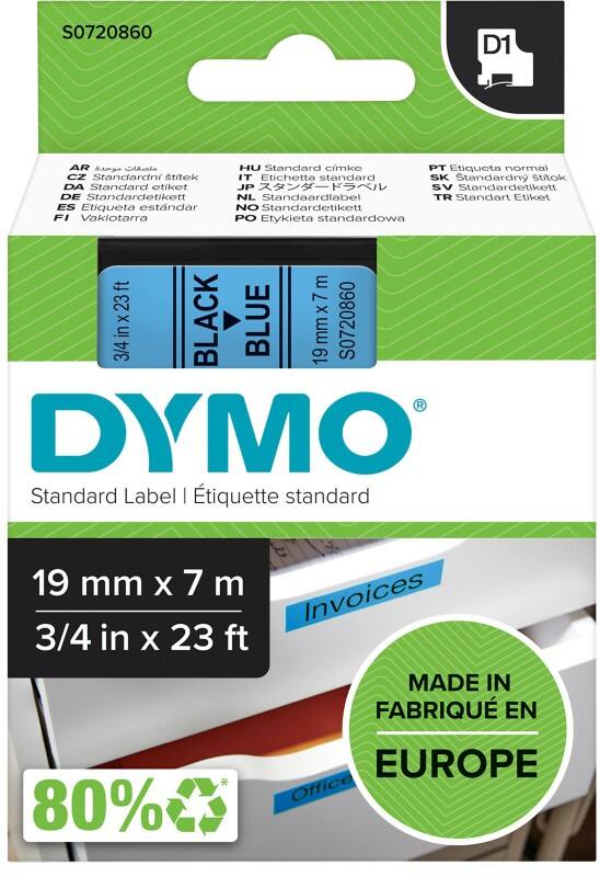 DYMO Labels D1 45806 Zwart op Blauw 19 mm x 7 m