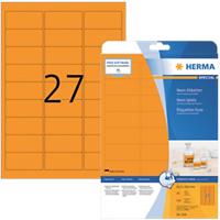 Étiquettes fluo HERMA 5141 Orange Rectangulaires A4 63,5 x 29,6 mm 540 Étiquettes par paquet 5141