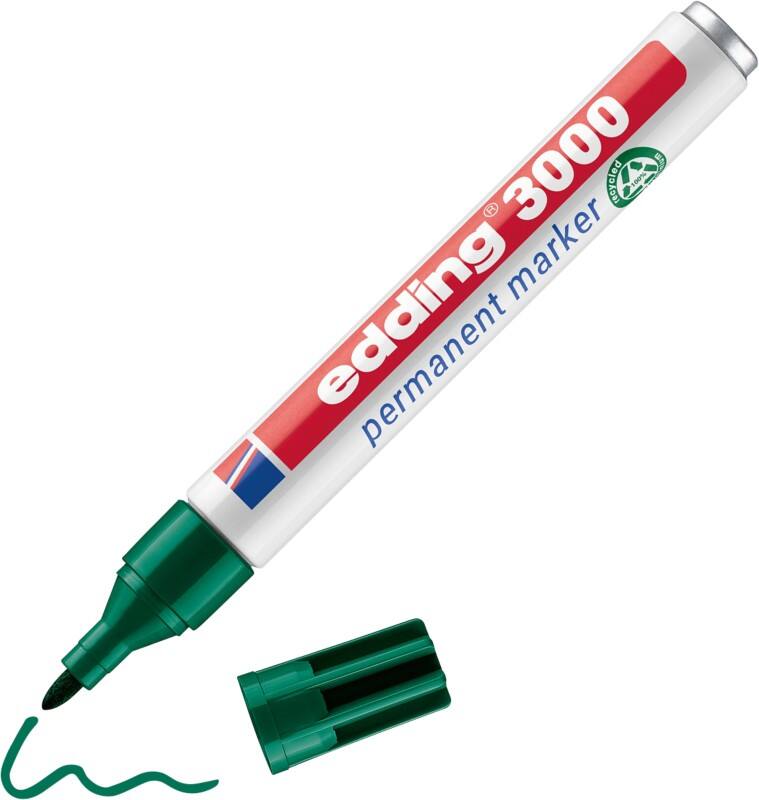 edding 3000 Permanentmarker 100% Gerecycled Medium Ronde punt 1,5 - 3 mm Groen Navulbaar Waterbestendig