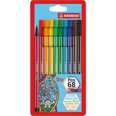 STABILO Pen 68 Rundspitze 1 mm Lichtgroen, Donkergroen, Bruin, Rood, Oranje, Zwart, Lichtblauw 10 Stuks | Viking Direct BE