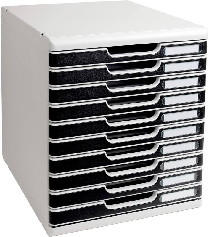 Module de classement Exacompta Plastique, polystyrène Gris clair, noir 10 Tiroirs 28,8 x 35 x 32 cm