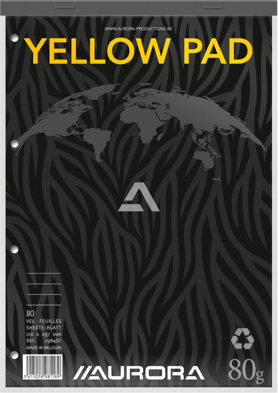 AURORA A4 Schrijflok Grijs Papieren kaft 80 Gele Gelinieerde vellen