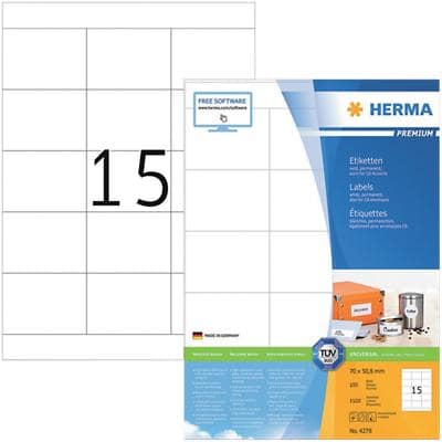 HERMA Multifunctionele etiketten 4278 Wit 70 x 50,8 mm 100 Vellen à 15 Etiketten