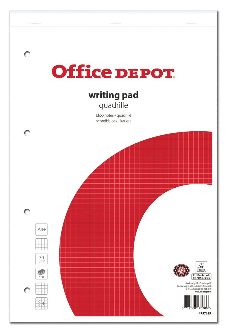 Bloc-notes Office Depot A4+ Reliure supérieure Couverture en papier Quadrillé micro perforé 100 feuilles