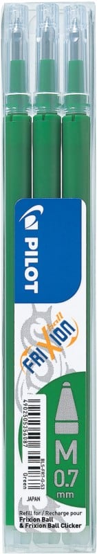 Recharge pour stylo roller Pilot FriXion Ball 0,35 mm Moyen Conique Vert 3 Unités