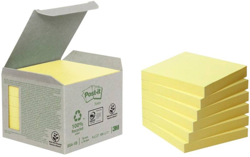 Post-it Sticky Notes Recycled 76 x 76 mm Geel 6 Stuks à 100 Vellen