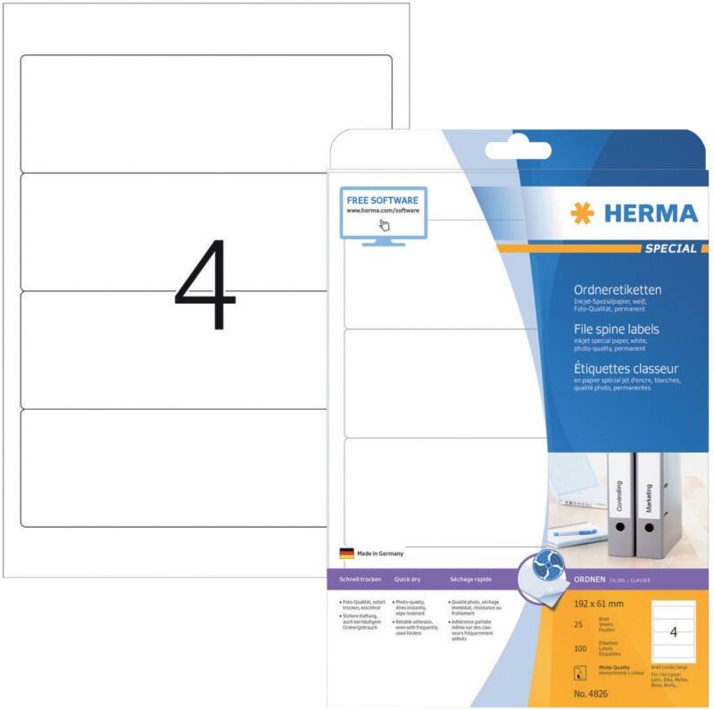 Étiquettes pour classeurs HERMA File Folder Blanc 61 x 192 mm 100 Unités 4826