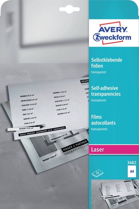 Films autocollants Avery 3482 A4 Mat 21 x 29,7 cm Transparent Rectangulaire 25 feuilles